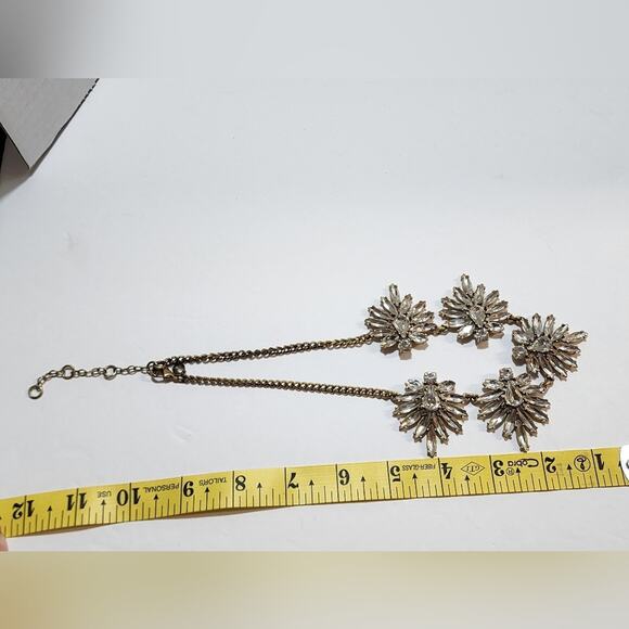 J. Crew Antique Gold Clear‎ Starburst Art Deco Necklace - Picture 4 of 8